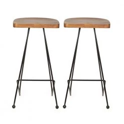 Royston 29.9 in. Natural and Black Backless Metal 28.75 in. Bar Stool with Wood Seat (Set of 2) by Noble House