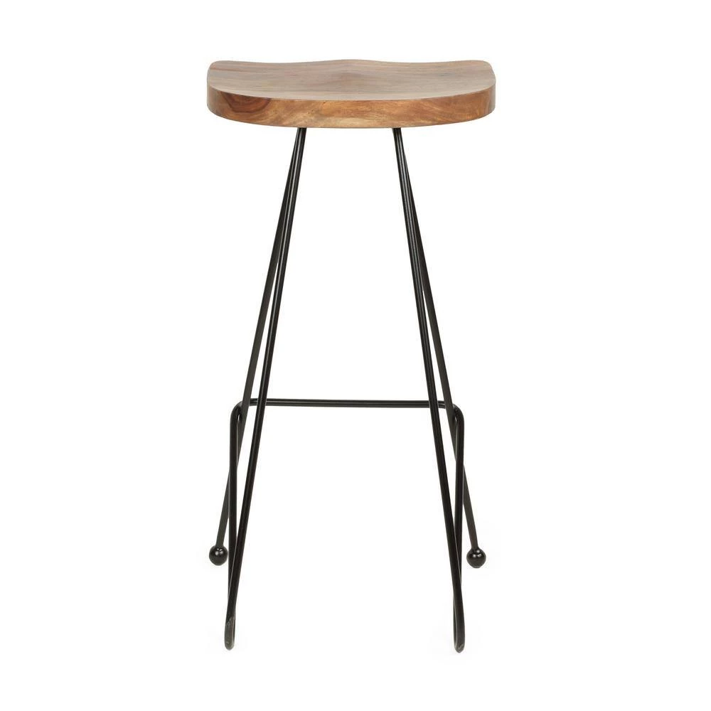 Royston 29.9 in. Natural and Black Backless Metal 28.75 in. Bar Stool with Wood Seat (Set of 2) by Noble House - Image 5