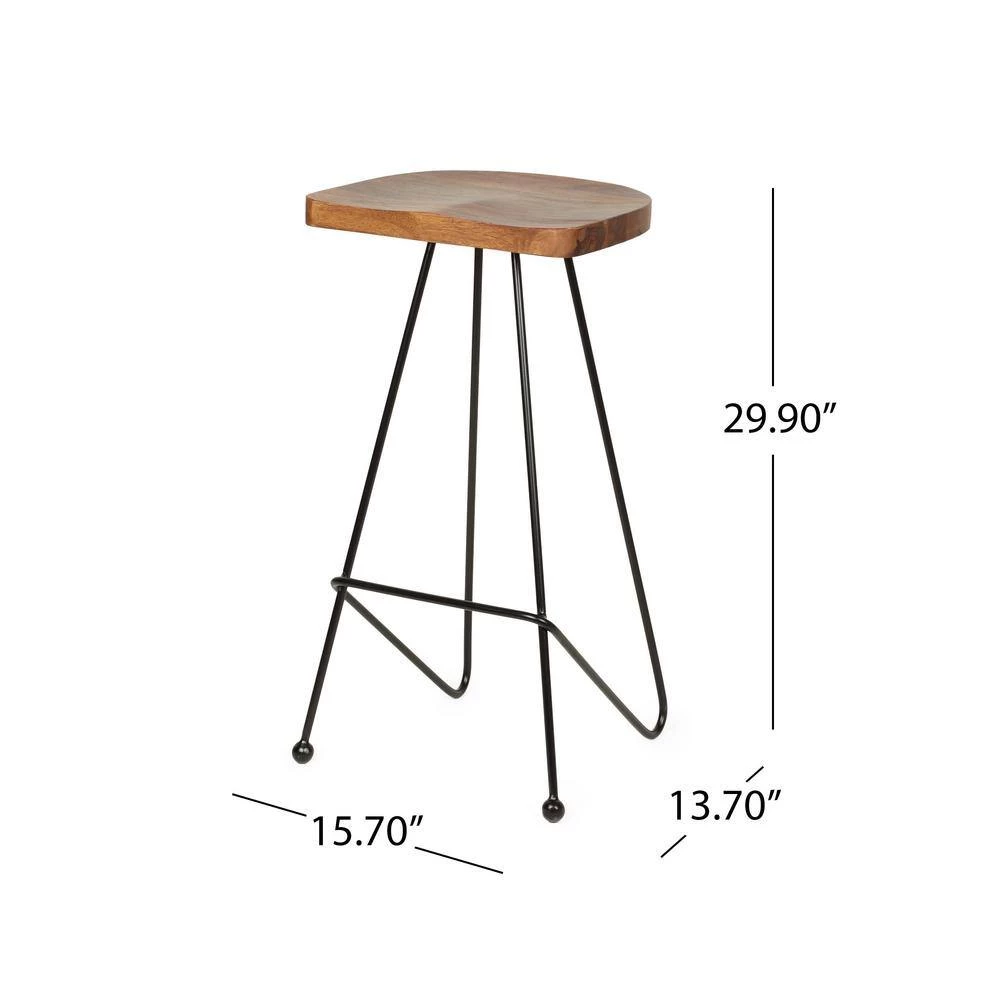 Royston 29.9 in. Natural and Black Backless Metal 28.75 in. Bar Stool with Wood Seat (Set of 2) by Noble House - Image 10