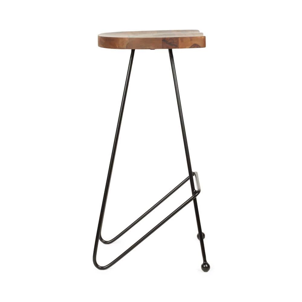 Royston 29.9 in. Natural and Black Backless Metal 28.75 in. Bar Stool with Wood Seat (Set of 2) by Noble House - Image 2