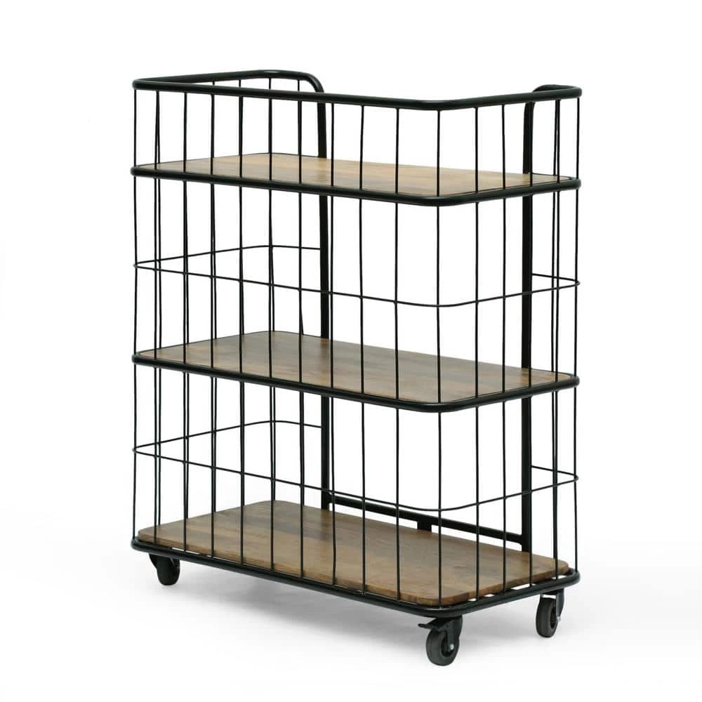 Kile Natural and Black 3-Tier Kitchen Cart by Noble House - Image 4