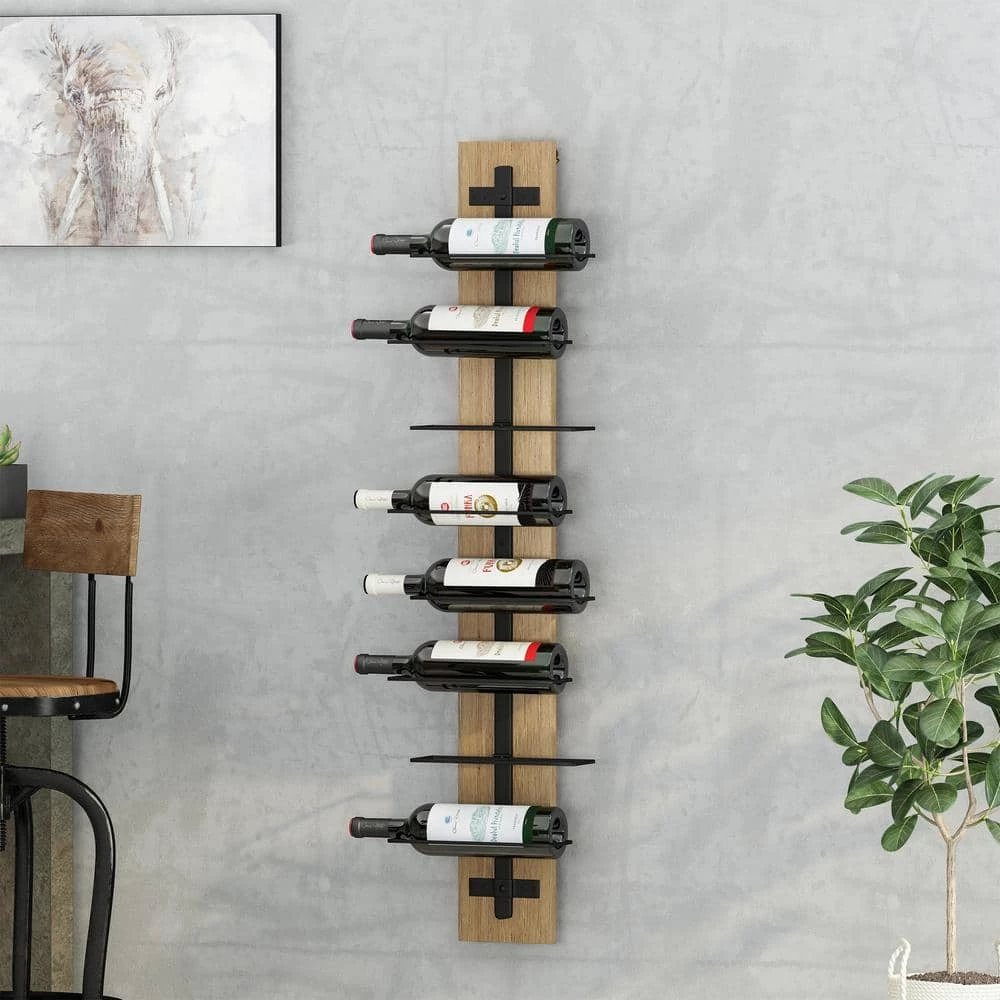 Lippert 8-Bottle Natural and Black Wall Mounted Wine Rack by Noble House - Image 9