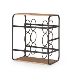 Ferrat 6-Bottle Natural and Black Tabletop Wine Rack by Noble House