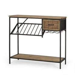 McClellan 8-Bottle Natural and Black Wine Rack Console Table by Noble House