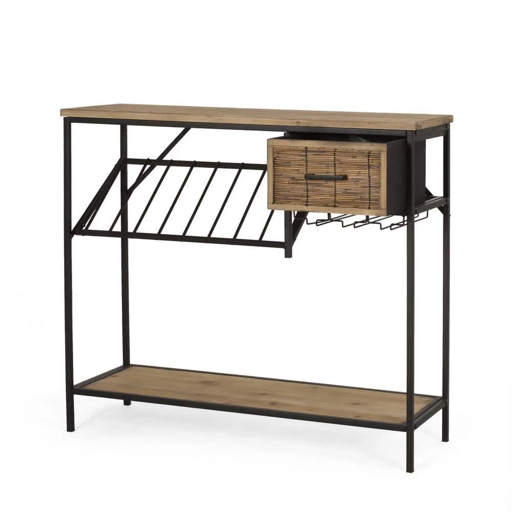 McClellan 8-Bottle Natural and Black Wine Rack Console Table by Noble House - Image 5