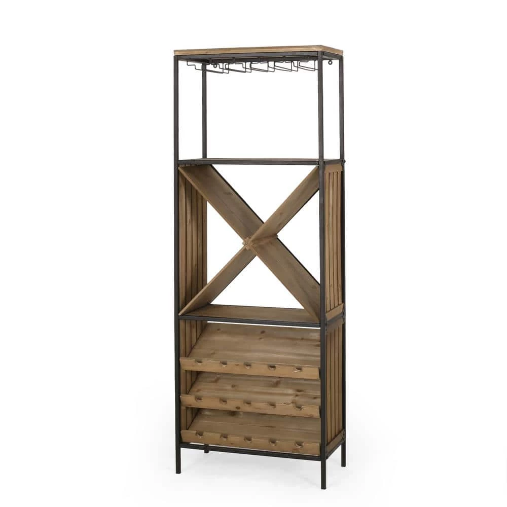 Rauser 15-Bottle Natural and Black Floor Wine Rack by Noble House