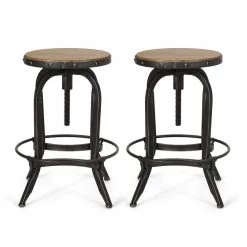 Amlin 27 in. Natural and Pewter Adjustable Swivel Bar Stool (Set of 2) by Noble House