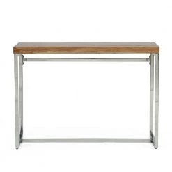 Enon 42 in. H Natural and Silver Acacia Wood Writing Desk by Noble House
