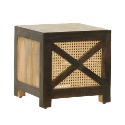 Bainville 16 in. Natural and Walnut Backless Wood Ottoman Stool by Noble House