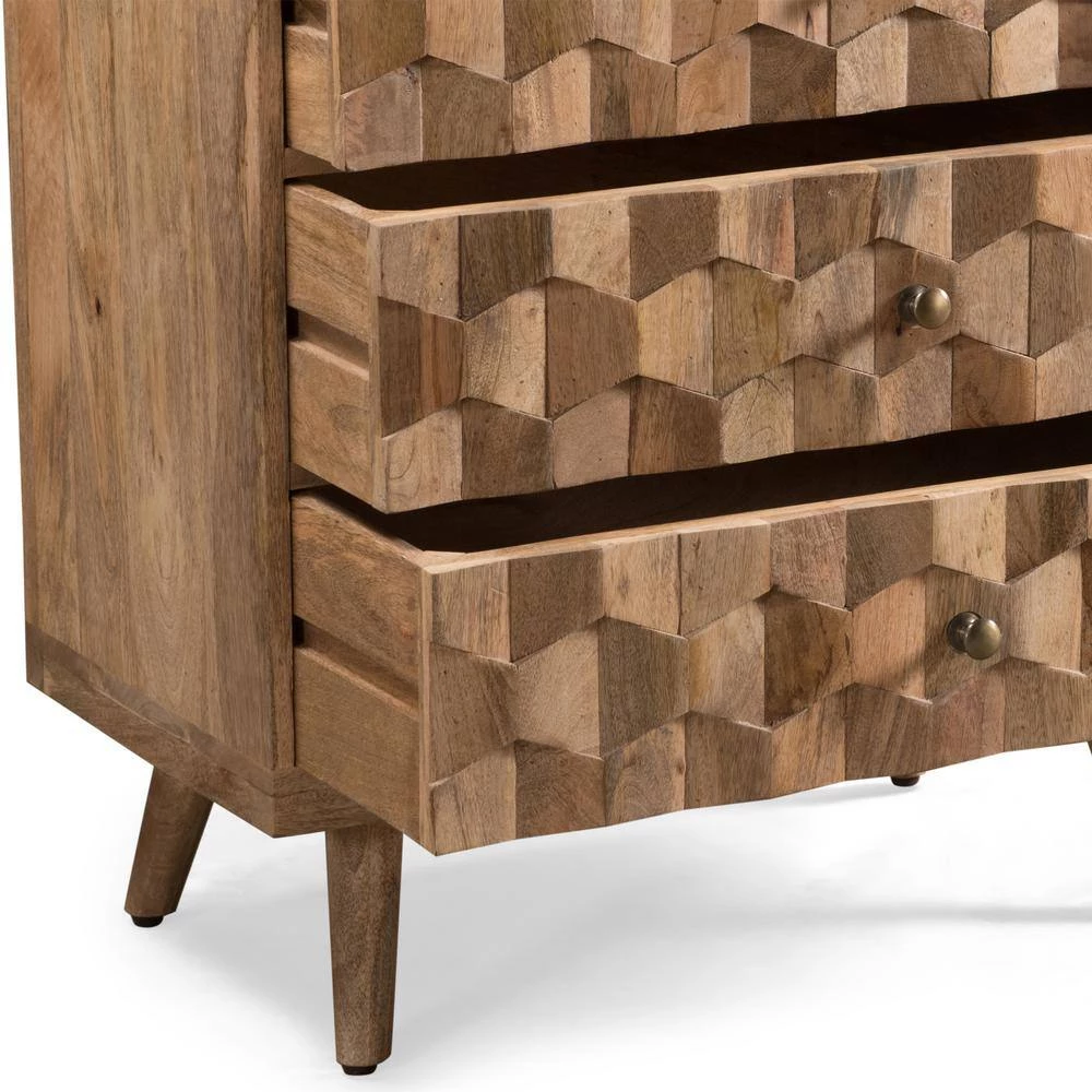 Latona Natural Brown Cabinet with 3-Drawers by Noble House - Image 3