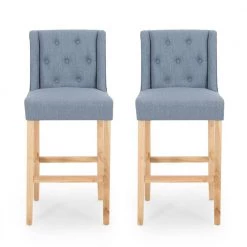 Lansglen 44.25 in. Light Blue Wingback Bar Stool (Set of 2) by Noble House