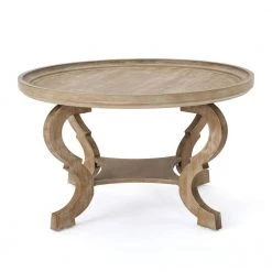 Althea 33 in. Natural Brown Wood Round Coffee Table by Noble House