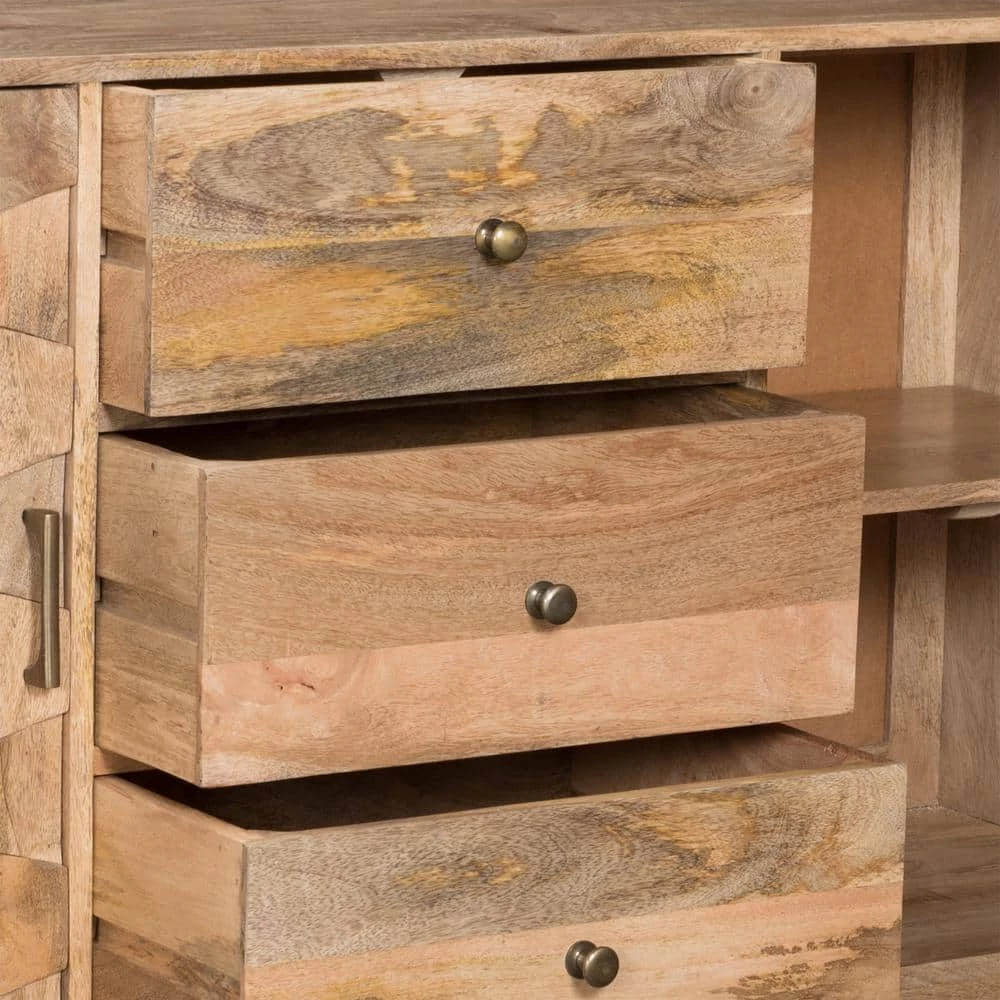 Latimer 3-Drawer Natural Brown Sideboard by Noble House - Image 3