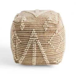 Delans Natural and Ivory Cube Ottoman Pouf by Noble House