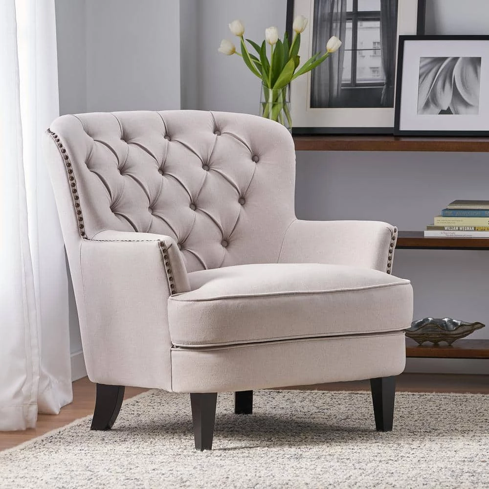 Tafton Natural Fabric Tufted Club Chair by Noble House - Image 10
