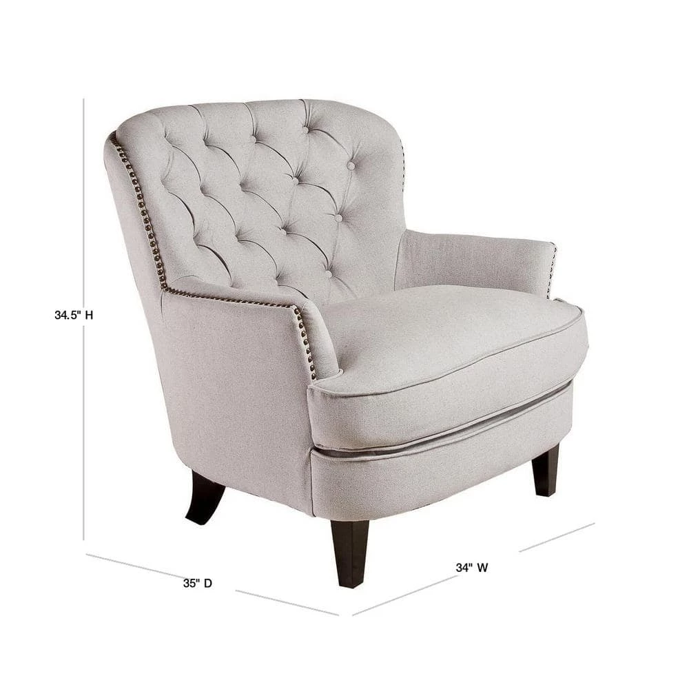 Tafton Natural Fabric Tufted Club Chair by Noble House - Image 3