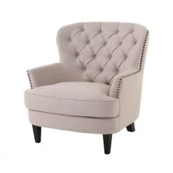 Tafton Natural Fabric Tufted Club Chair by Noble House