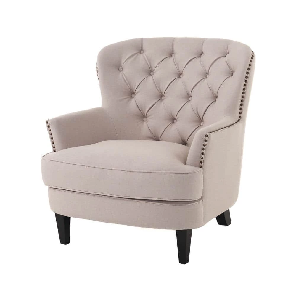 Tafton Natural Fabric Tufted Club Chair by Noble House