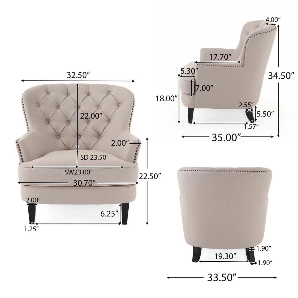 Tafton Natural Fabric Tufted Club Chair by Noble House - Image 5