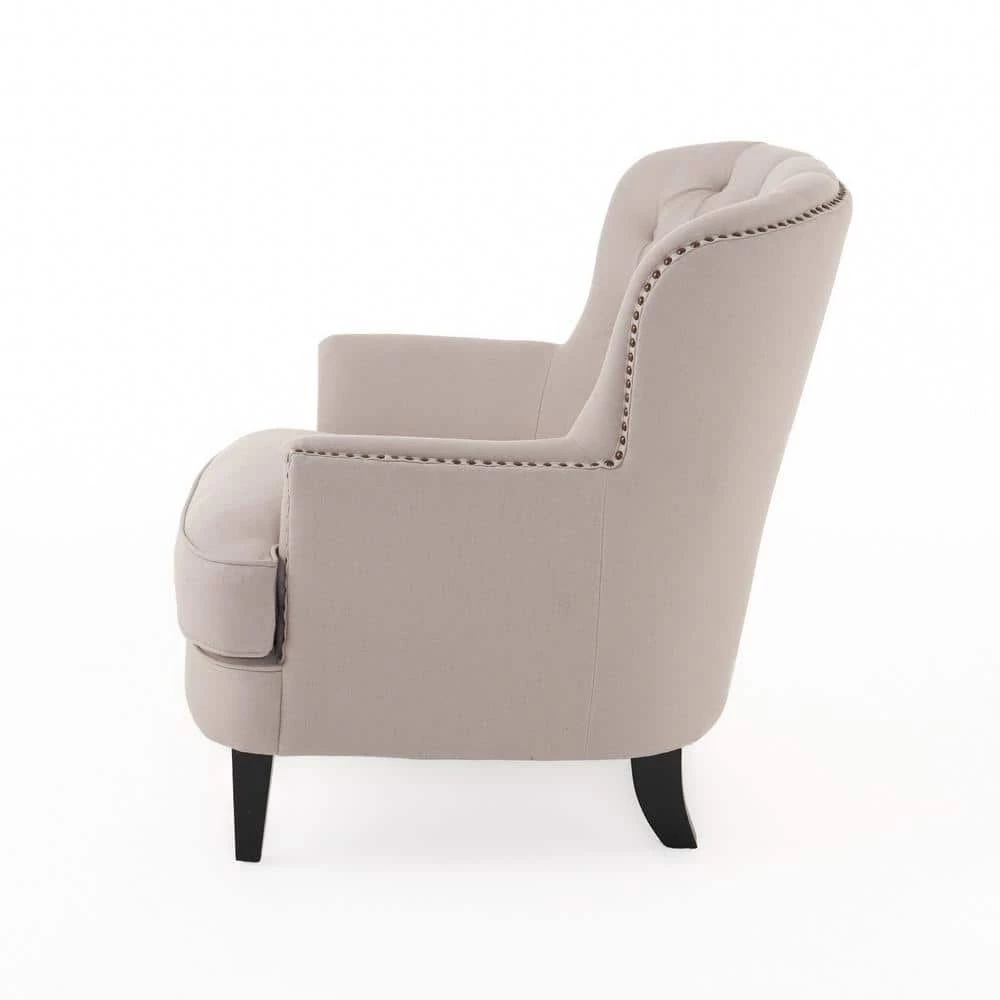 Tafton Natural Fabric Tufted Club Chair by Noble House - Image 2