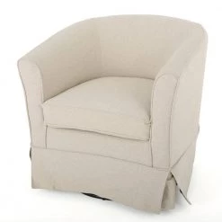 Cecilia Natural Fabric Swivel Chair with Loose Cover by Noble House