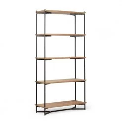 Gadd 74.5 in. Natural Wood 5-Shelf Etagere Bookcase with Open Back by Noble House