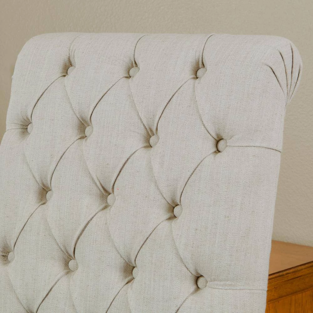 George Natural Fabric Tall-Back Tufted Dining Chair (Set of 2) by Noble House - Image 4