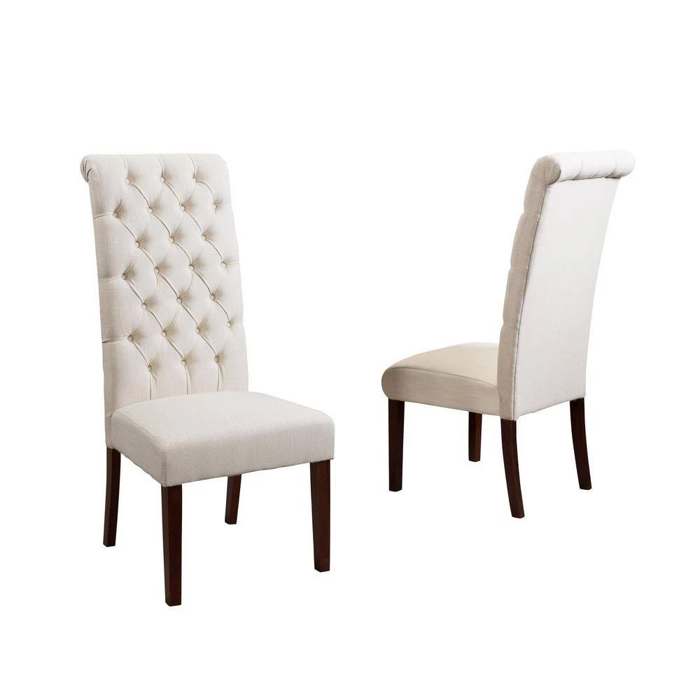 George Natural Fabric Tall-Back Tufted Dining Chair (Set of 2) by Noble House - Image 2