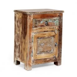 Tennga 1-Drawer Natural and Distressed White Nightstand by Noble House