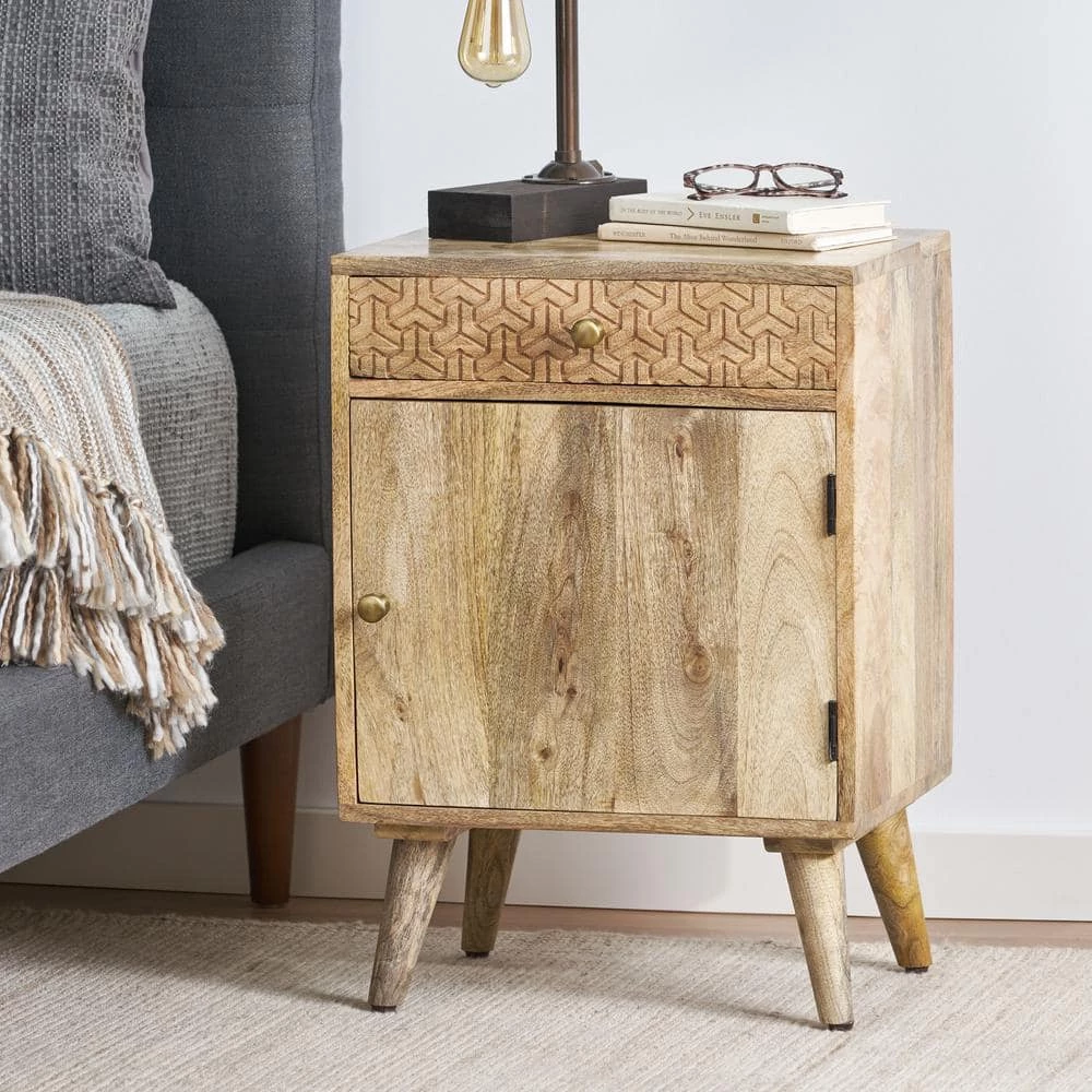 Camrose 1-Drawer Natural Nightstand (26 in. H x 18 in. W x 14 in. D) by Noble House - Image 11