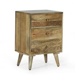 Camrose 3-Drawer Natural Nightstand 26 in. H x 18 in. W x 14 in. D by Noble House