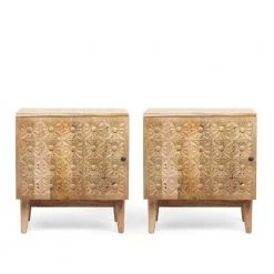 Lotus Natural Nightstand with Storage Space 24 in. x 22 in. x 16 in. (Set of 2) by Noble House