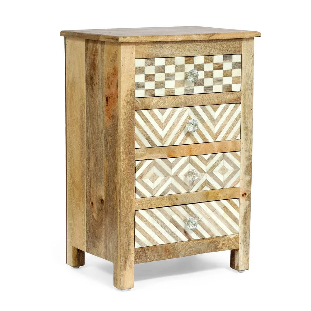 Coahoma 4-Drawer Natural and White Nightstand by Noble House