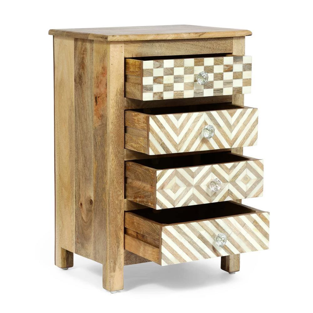 Coahoma 4-Drawer Natural and White Nightstand by Noble House - Image 5
