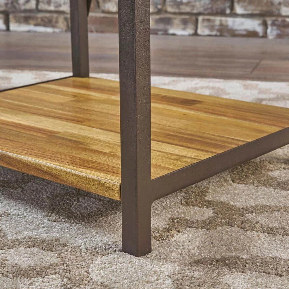 Roney 56.50 in. Natural Stained Wood 4-Shelf Etagere Bookcase by Noble House - Image 3