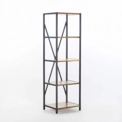Roney 56.50 in. Natural Stained Wood 4-Shelf Etagere Bookcase by Noble House