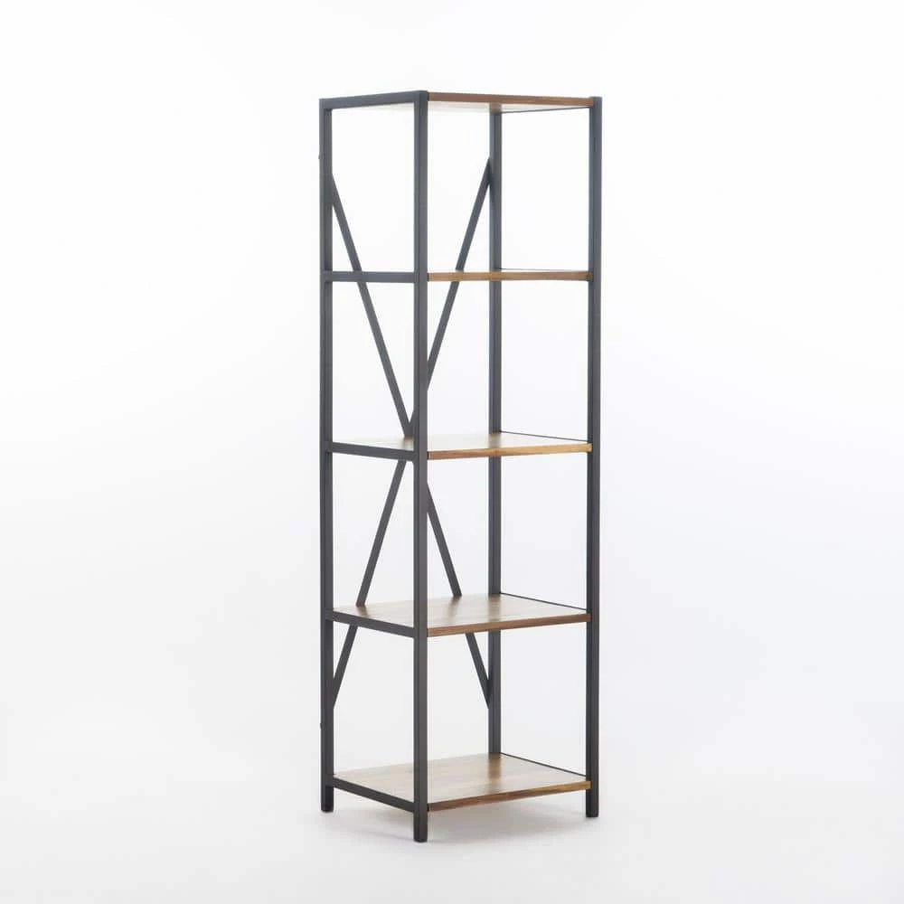 Roney 56.50 in. Natural Stained Wood 4-Shelf Etagere Bookcase by Noble House