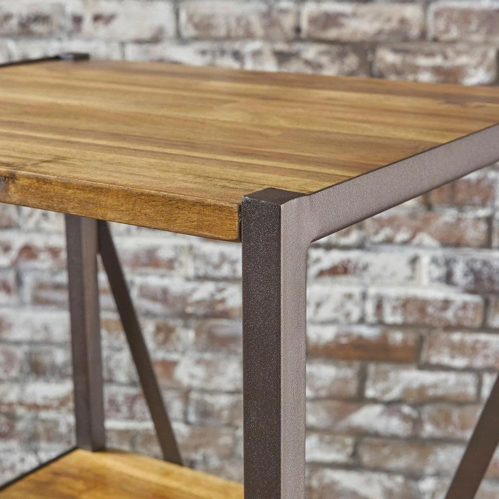 Roney 56.50 in. Natural Stained Wood 4-Shelf Etagere Bookcase by Noble House - Image 2