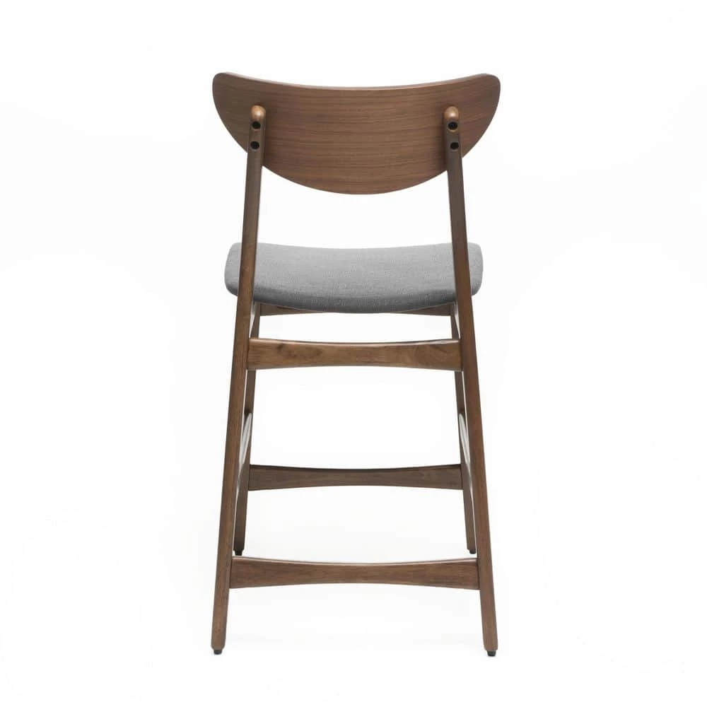 3-Piece Natural Walnut Wood and Dark Gray Fabric Counter Height Dining Set by Noble House - Image 3