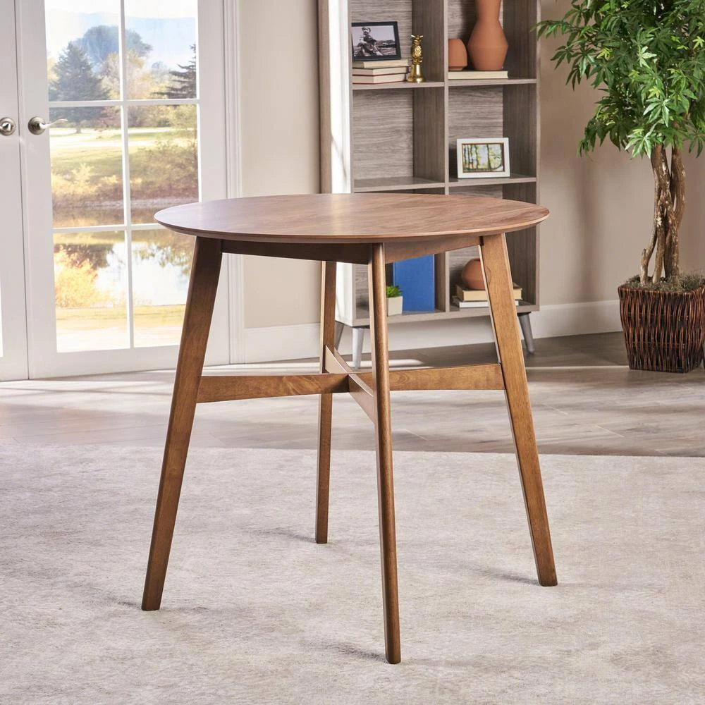 Natural Walnut Brown Round Wooden Counter Height Table by Noble House - Image 9