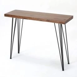 Natural Wood Finish Rectangular Wood and Iron Bar Table by Noble House