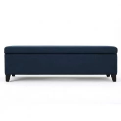 York Navy Blue Fabric Storage Bench by Noble House