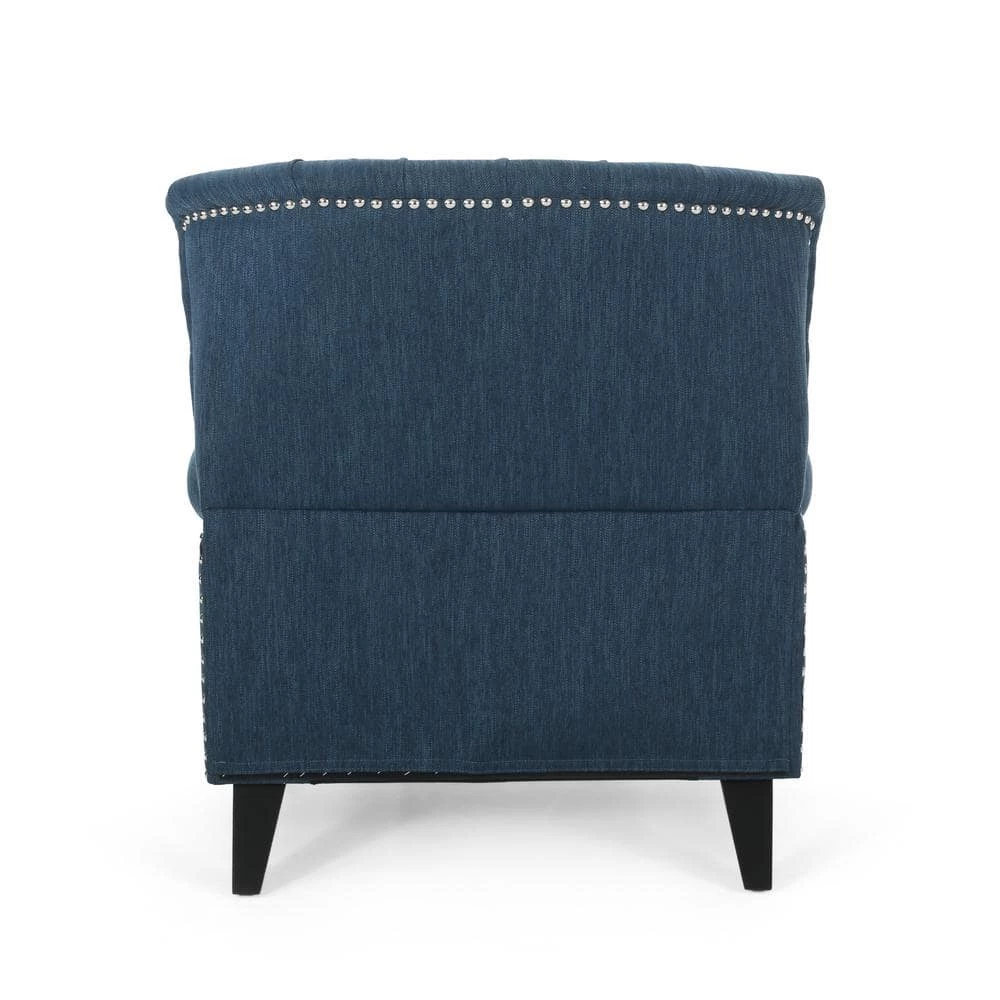 Waldron Navy Blue and Espresso Tufted Recliner by Noble House - Image 4