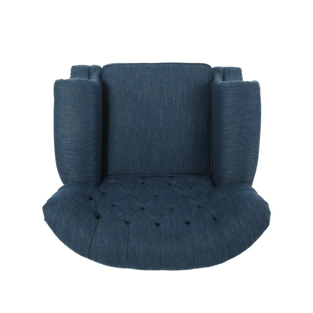 Waldron Navy Blue and Espresso Tufted Recliner by Noble House - Image 3