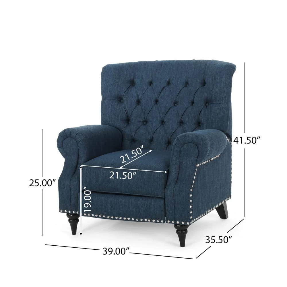 Waldron Navy Blue and Espresso Tufted Recliner by Noble House - Image 6