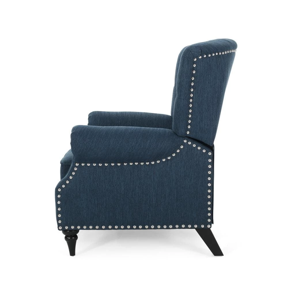 Waldron Navy Blue and Espresso Tufted Recliner by Noble House - Image 2