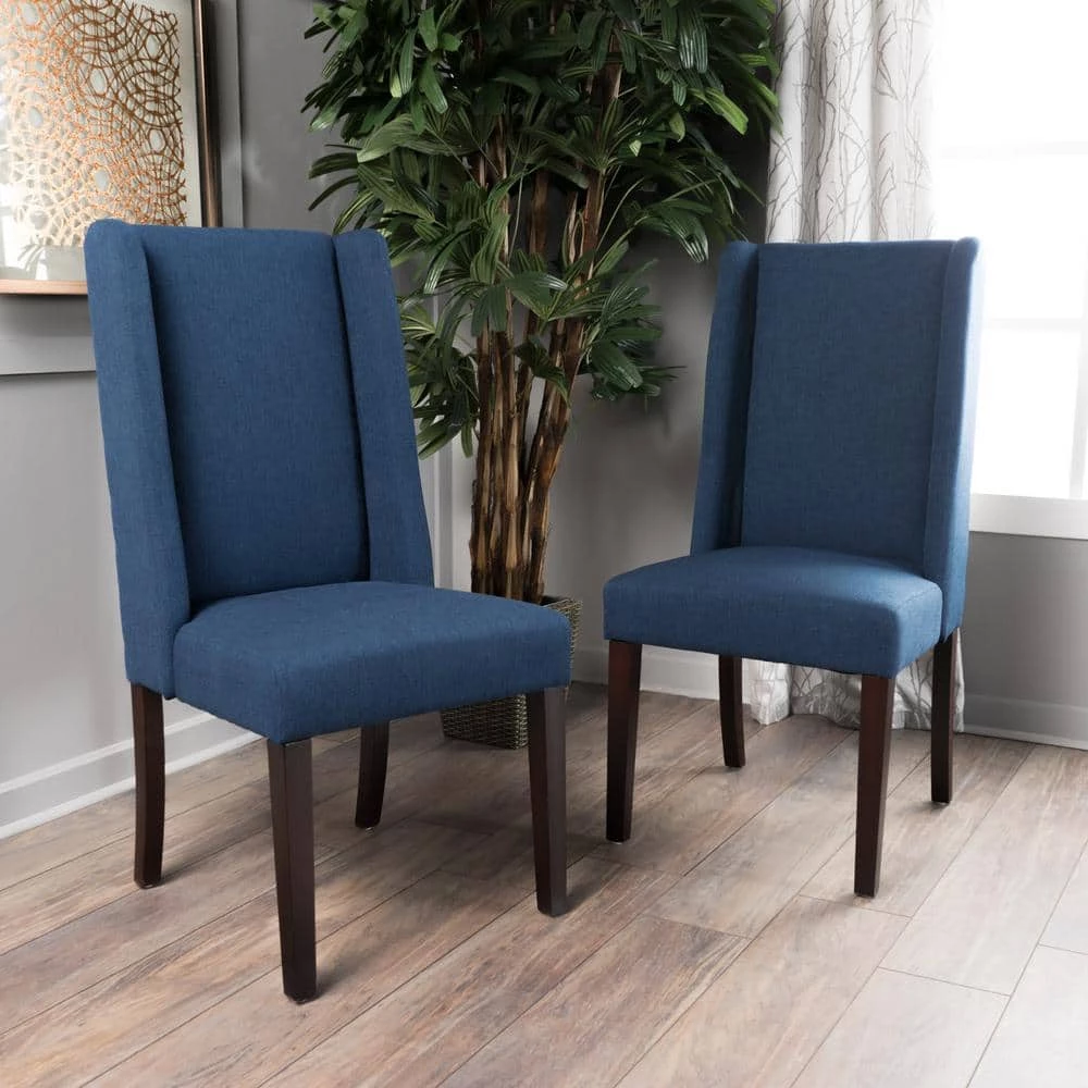 Braelynn Navy Blue Fabric Wing Back Dining Chair (Set of 2) by Noble House - Image 7