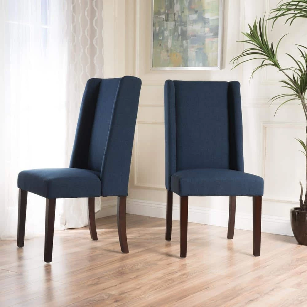 Braelynn Navy Blue Fabric Wing Back Dining Chair (Set of 2) by Noble House - Image 6