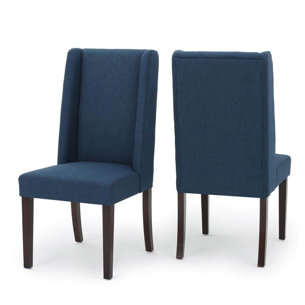 Braelynn Navy Blue Fabric Wing Back Dining Chair (Set of 2) by Noble House