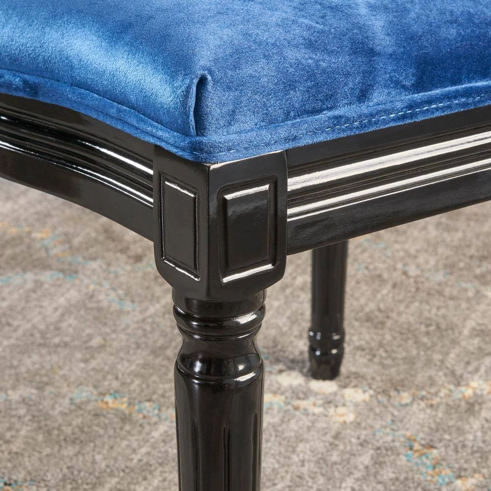 Camille Navy Blue Velvet Upholstered Dining Chair by Noble House - Image 5